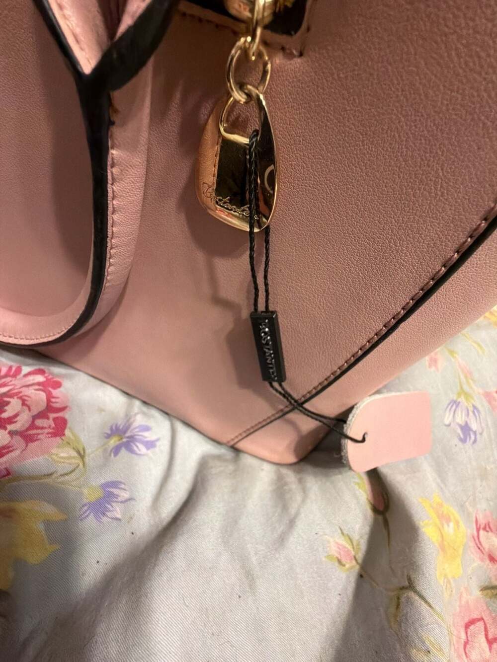 Bostanten Pink Faux Leather Satchel Handbag with Shoulder Strap - Picture 4 of 6